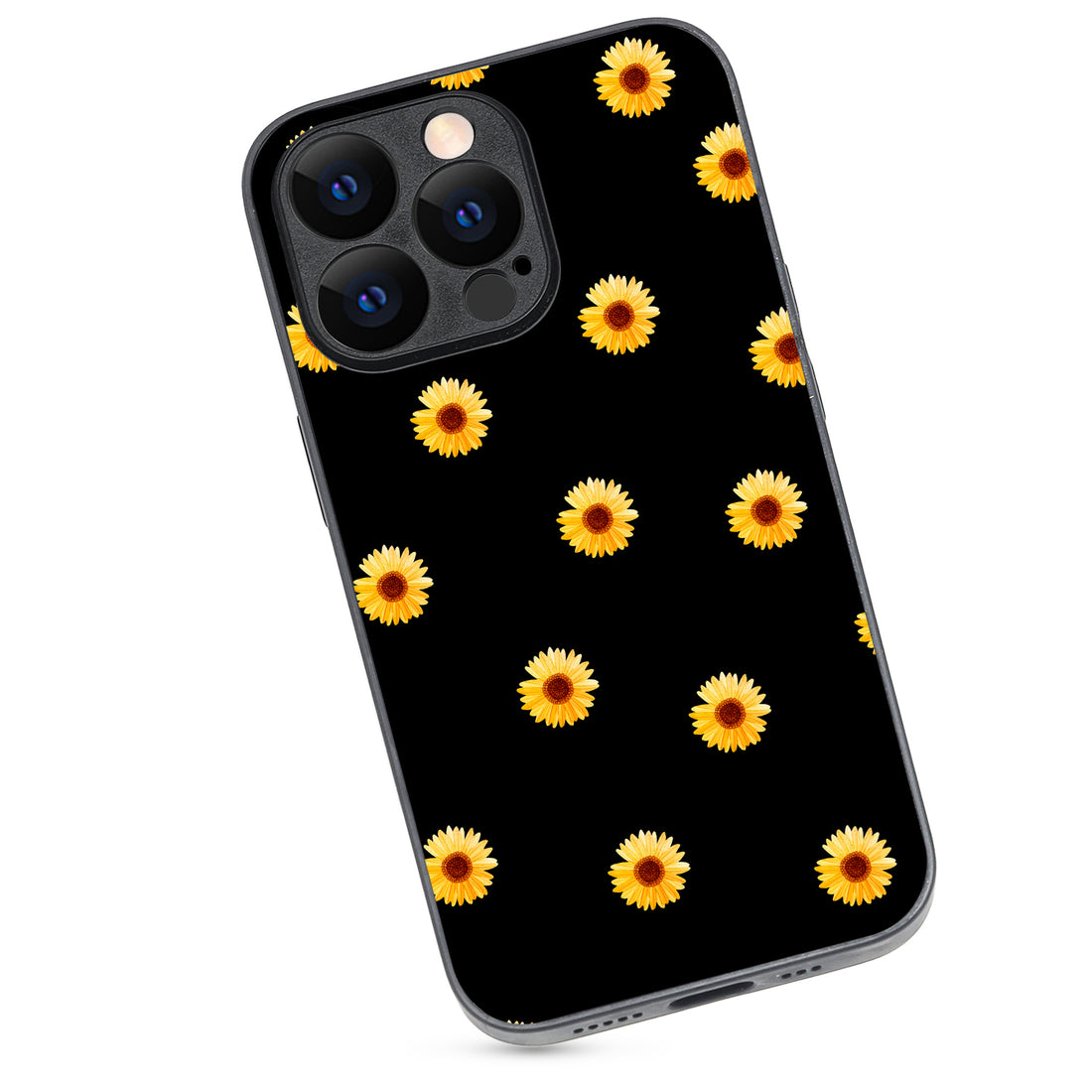 Yellow Sunflower Black Floral iPhone 13 Pro Case