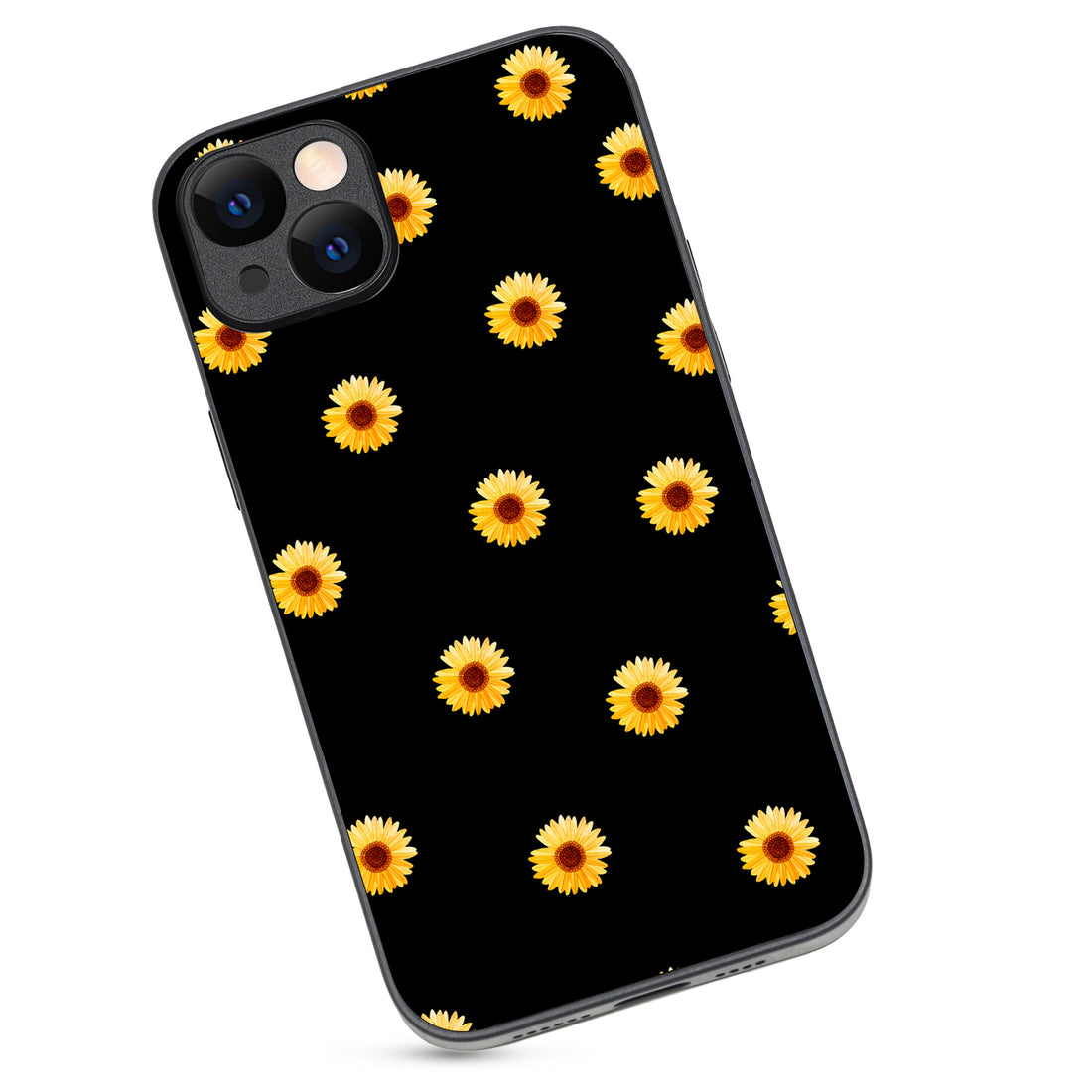 Yellow Sunflower Black Floral iPhone 14 Plus Case