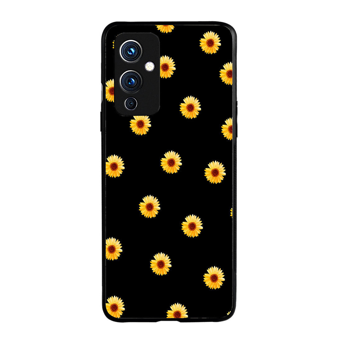 Yellow Sunflower Black Floral Oneplus 9 Back Case