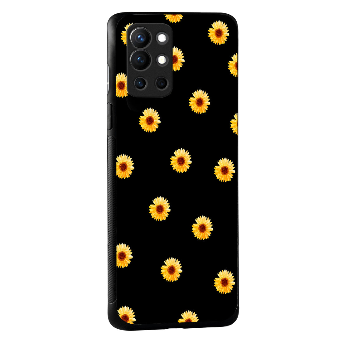 Yellow Sunflower Black Floral Oneplus 9 R Back Case
