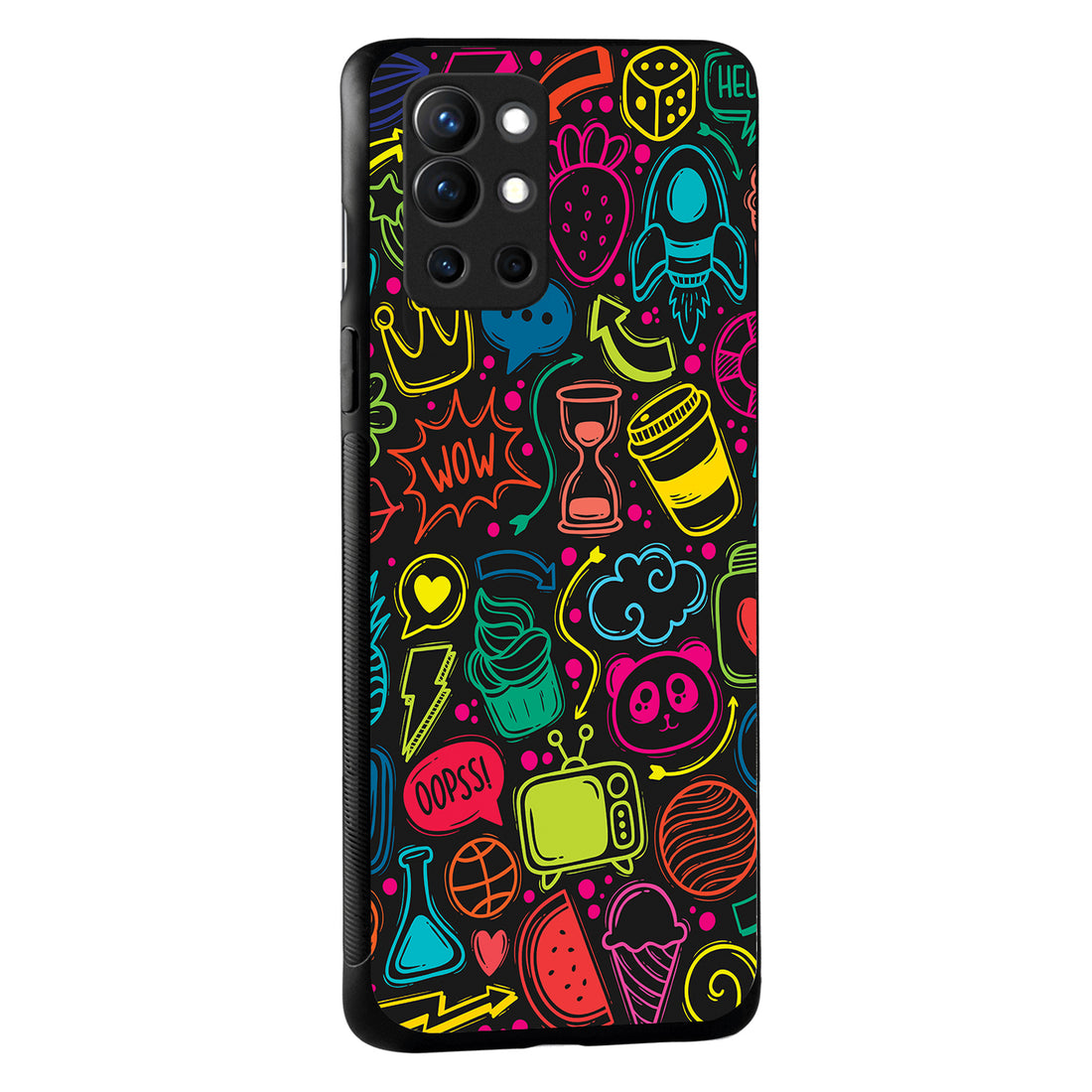 Wow Black Doodle OnePlus 9 R Back Case