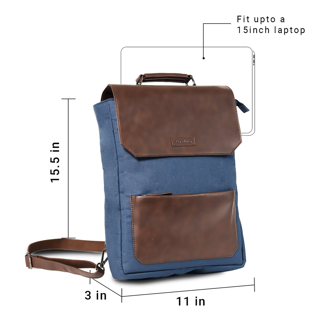 Navy Blue Chocolate Brown Messenger Backpack 