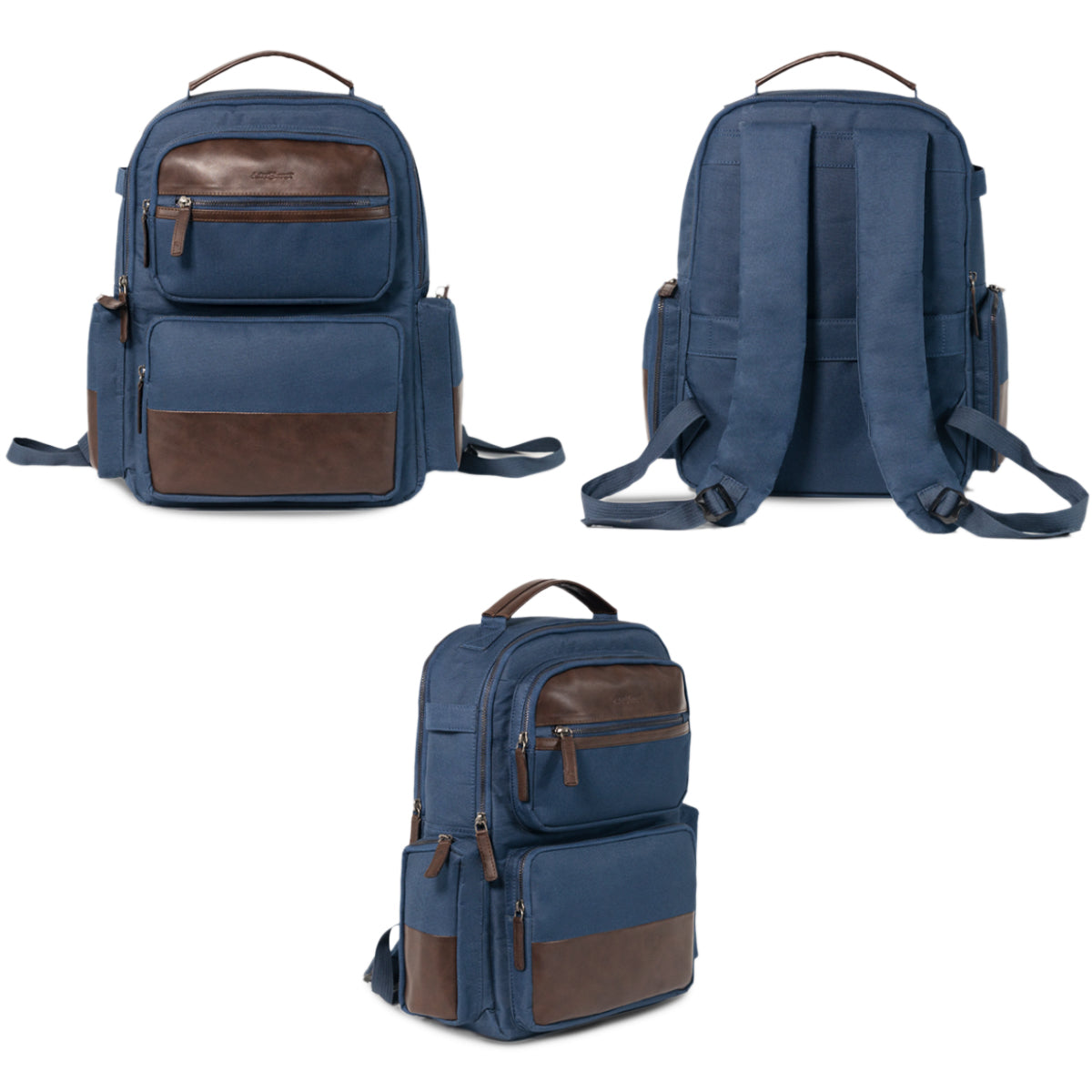 Navy Blue Chocolate Brown Backpack 