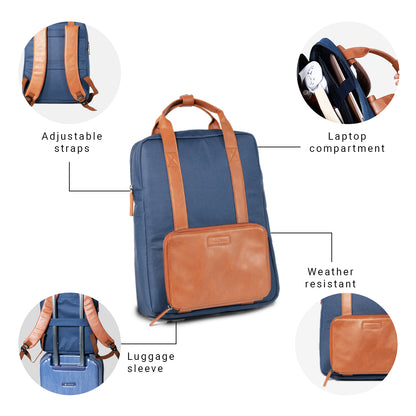 Navy Blue Tan Backpack Messenger Bag