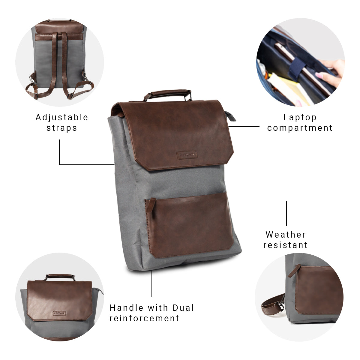 Dark Grey Chocolate Brown Backpack Messenger Bag