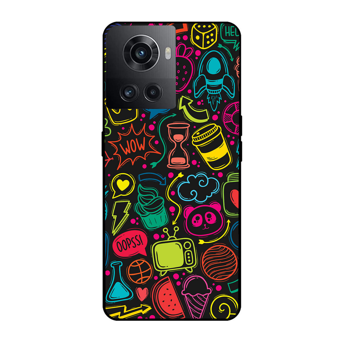 Wow Black Doodle OnePlus 10 R Back Case