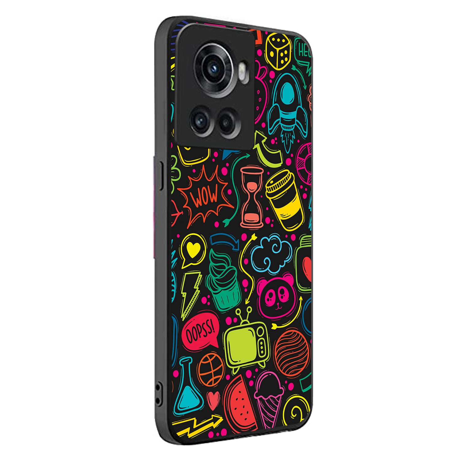 Wow Black Doodle OnePlus 10 R Back Case