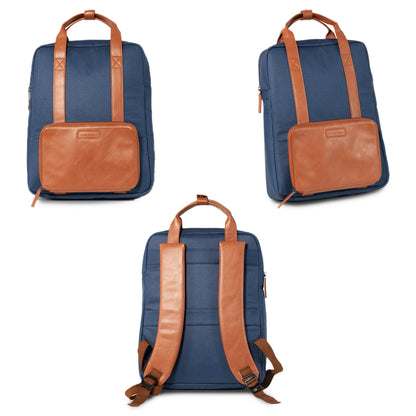 Navy Blue Tan Backpack Messenger Bag