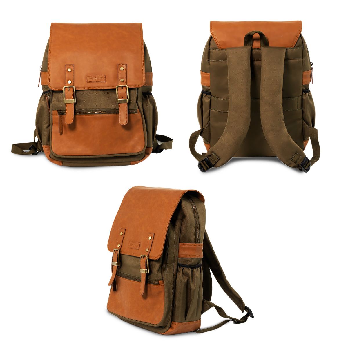 Olive Green Tan Backpack 