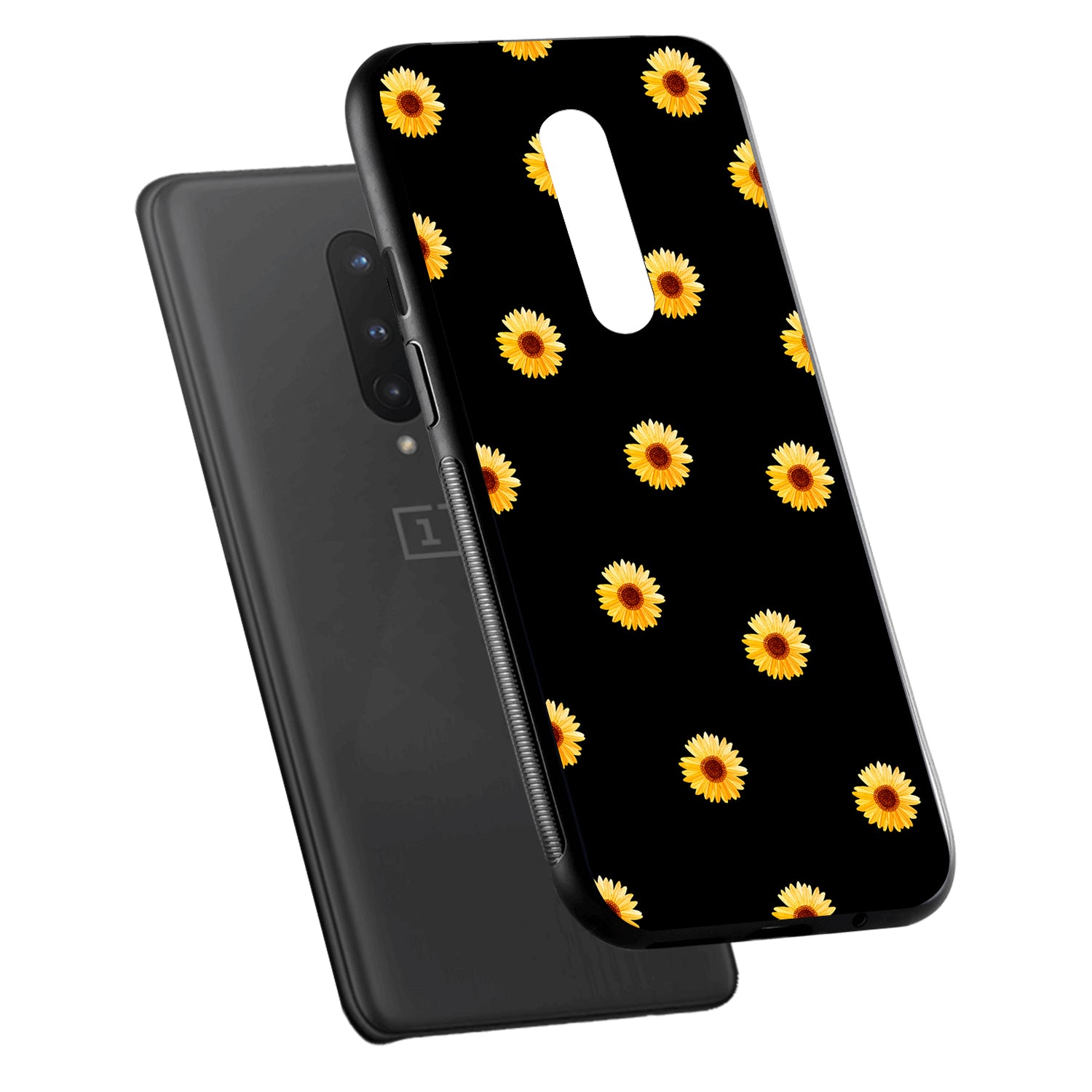 Yellow Sunflower Black Floral Oneplus 8 Back Case