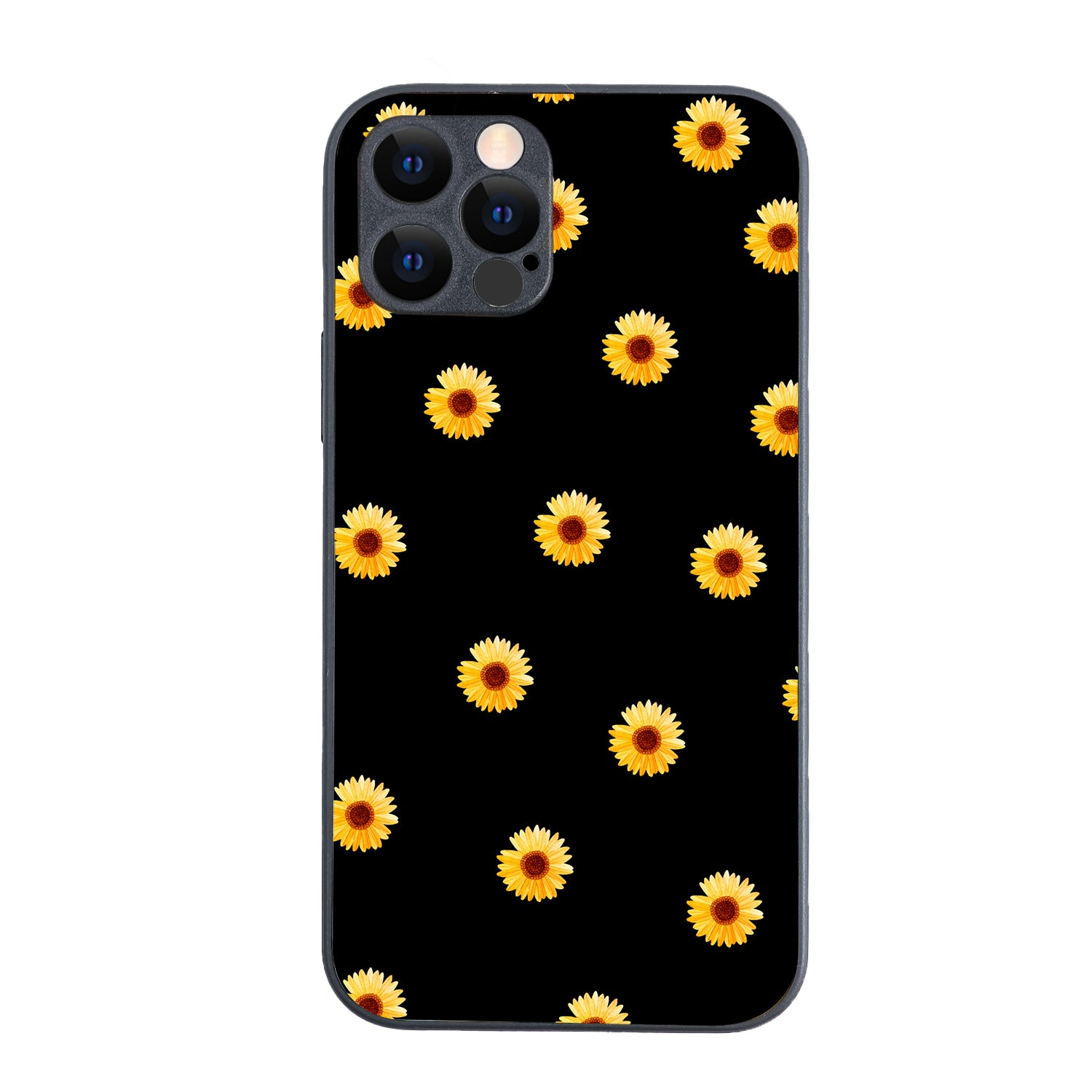 Yellow Sunflower Black Floral iPhone 12 Pro Case