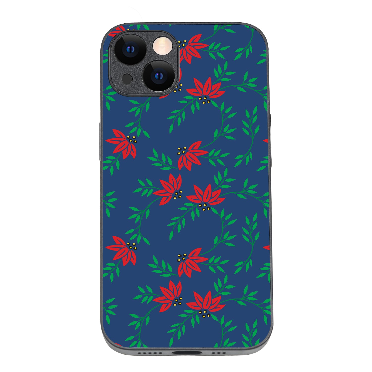 Red Green Leaves Floral iPhone 13 Case