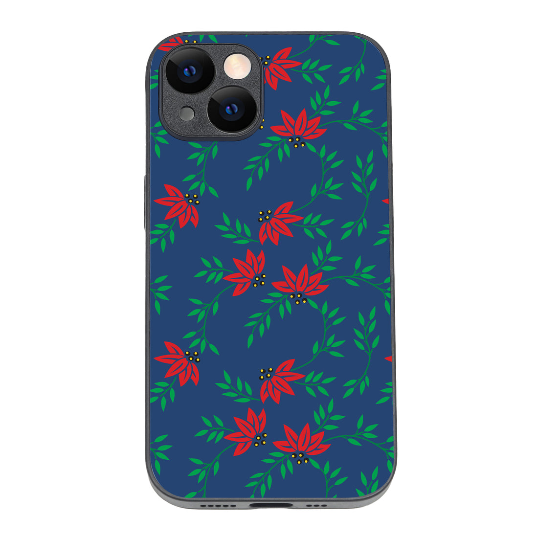 Red Green Leaves Floral iPhone 14 Case