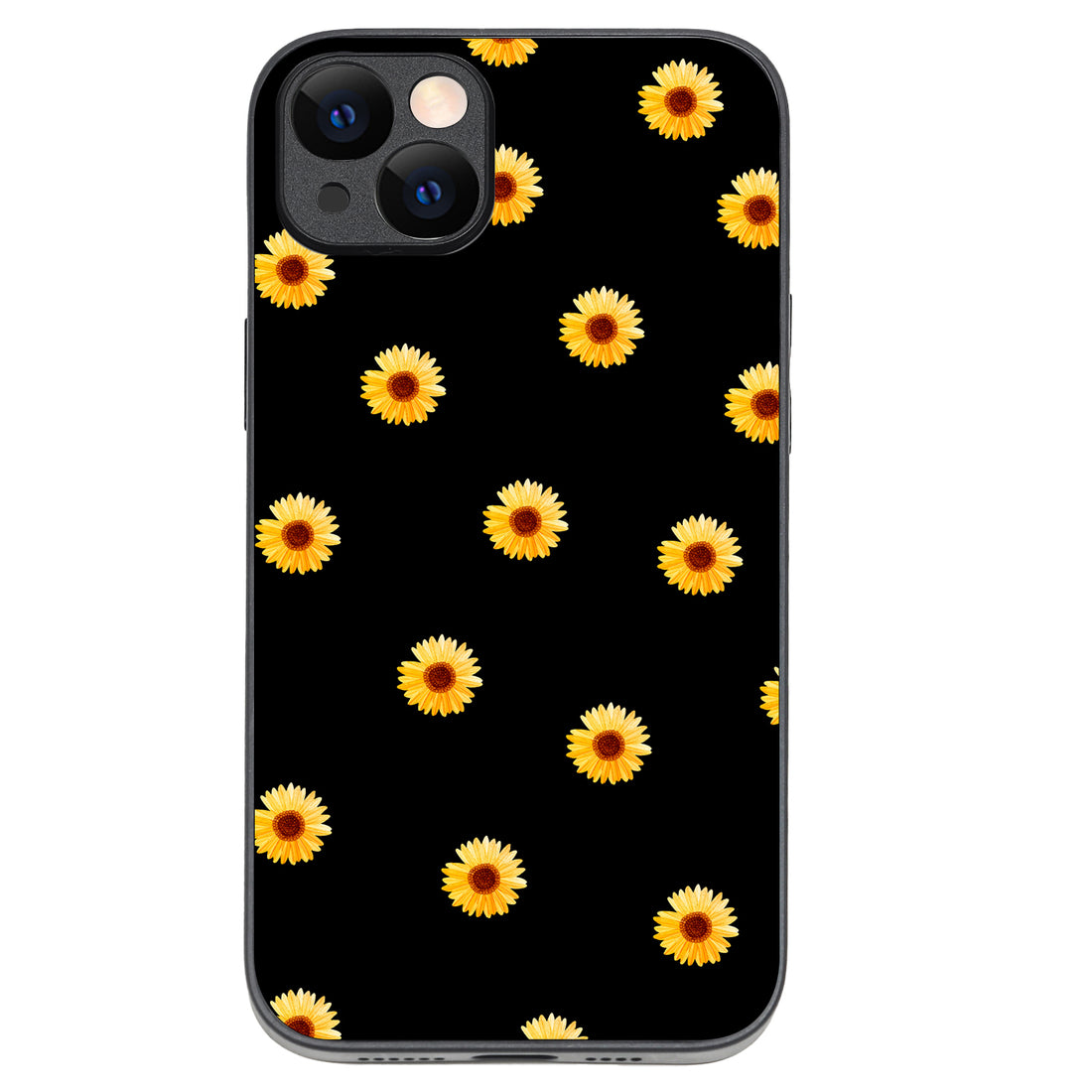 Yellow Sunflower Black Floral iPhone 14 Plus Case