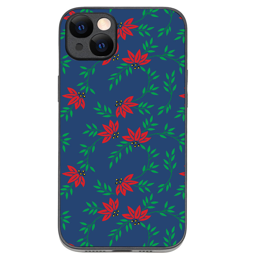 Red Green Leaves Floral iPhone 14 Plus Case