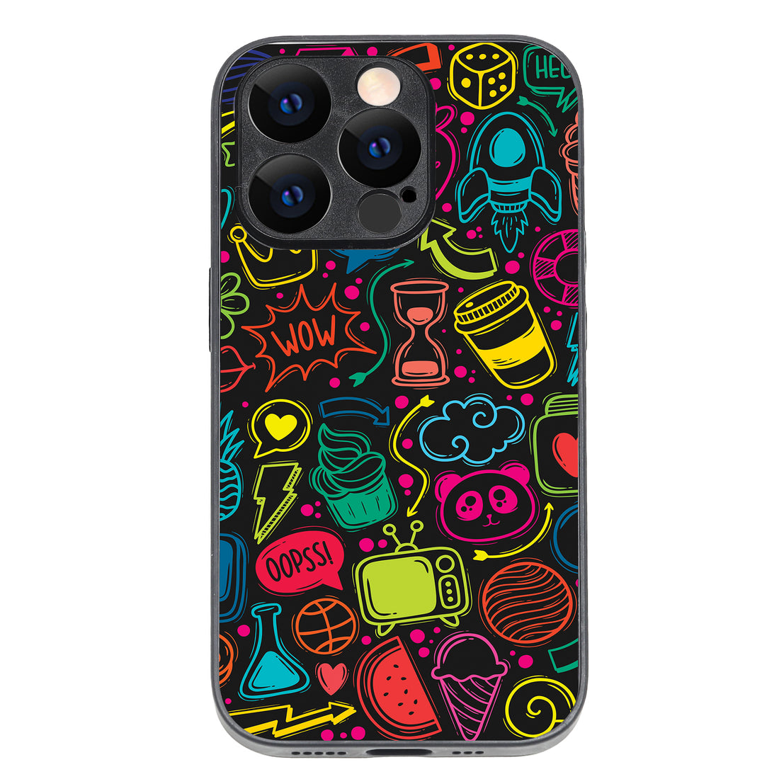 Wow Black Doodle iPhone 14 Pro Case