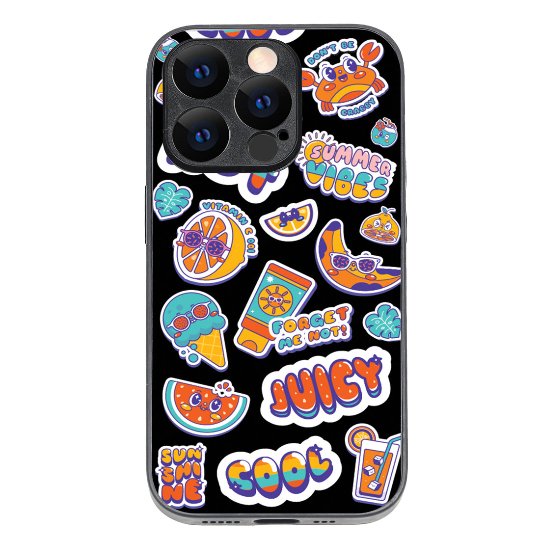 Summer Feel Black Doodle iPhone 14 Pro Case