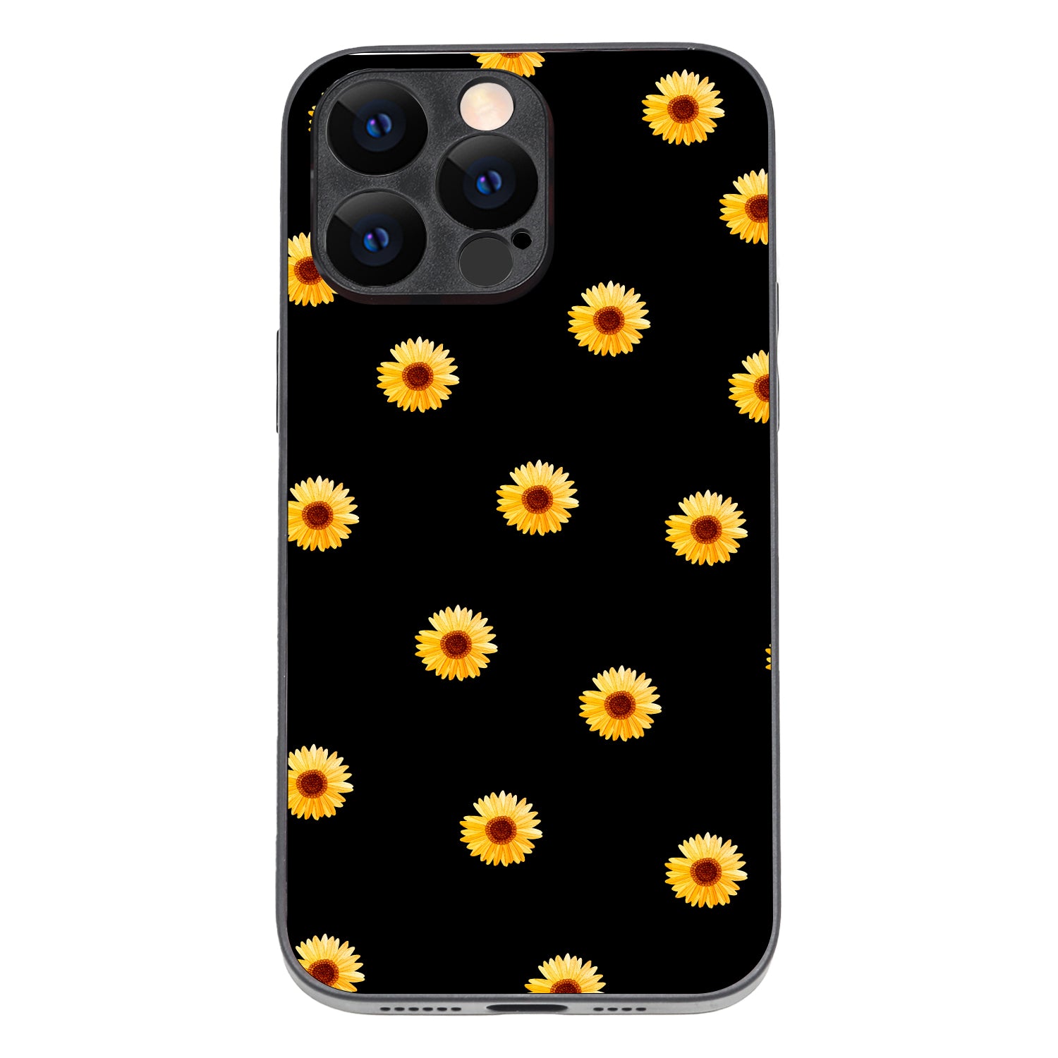 Yellow Sunflower Black Floral iPhone 14 Pro Max Case