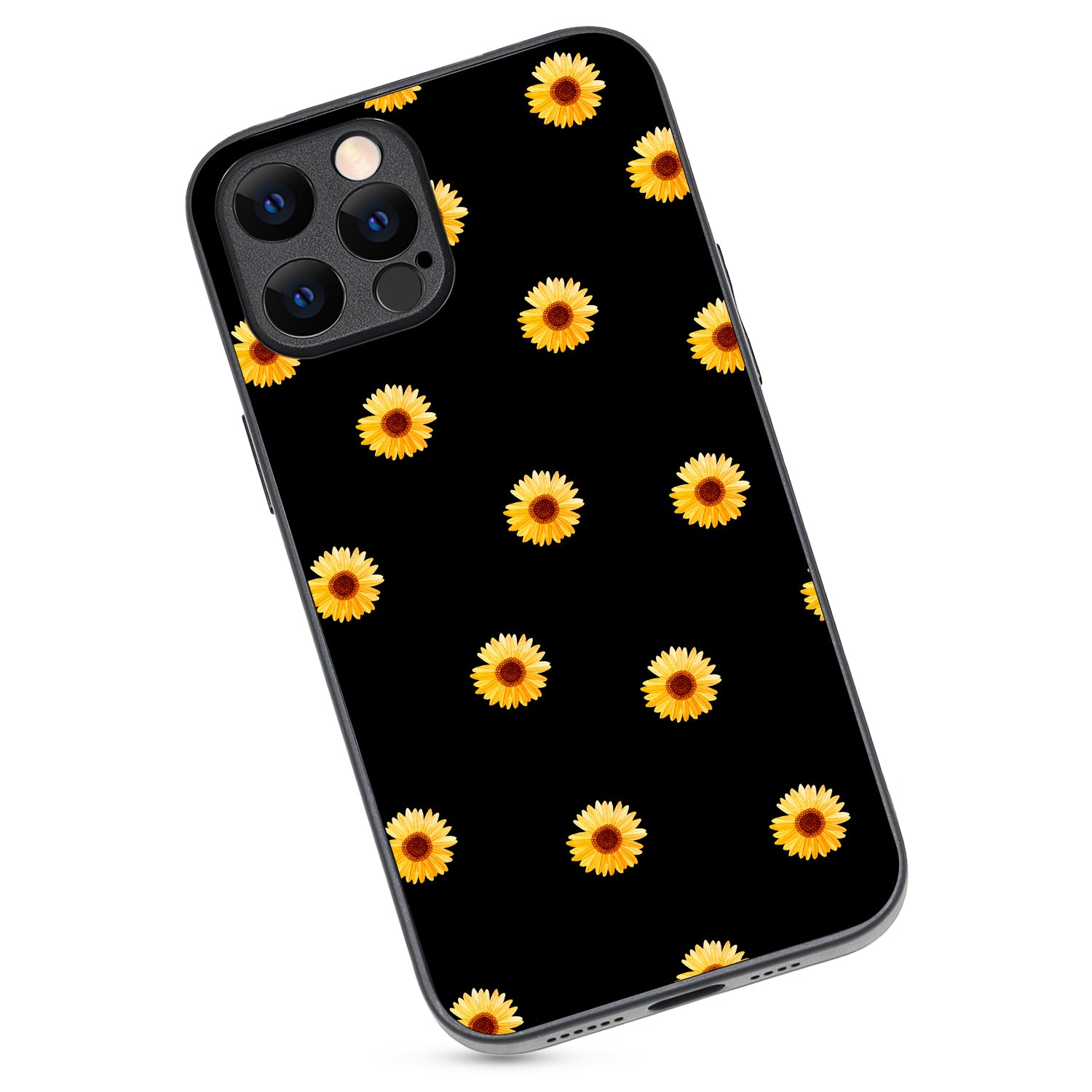 Yellow Sunflower Black Floral iPhone 12 Pro Max Case