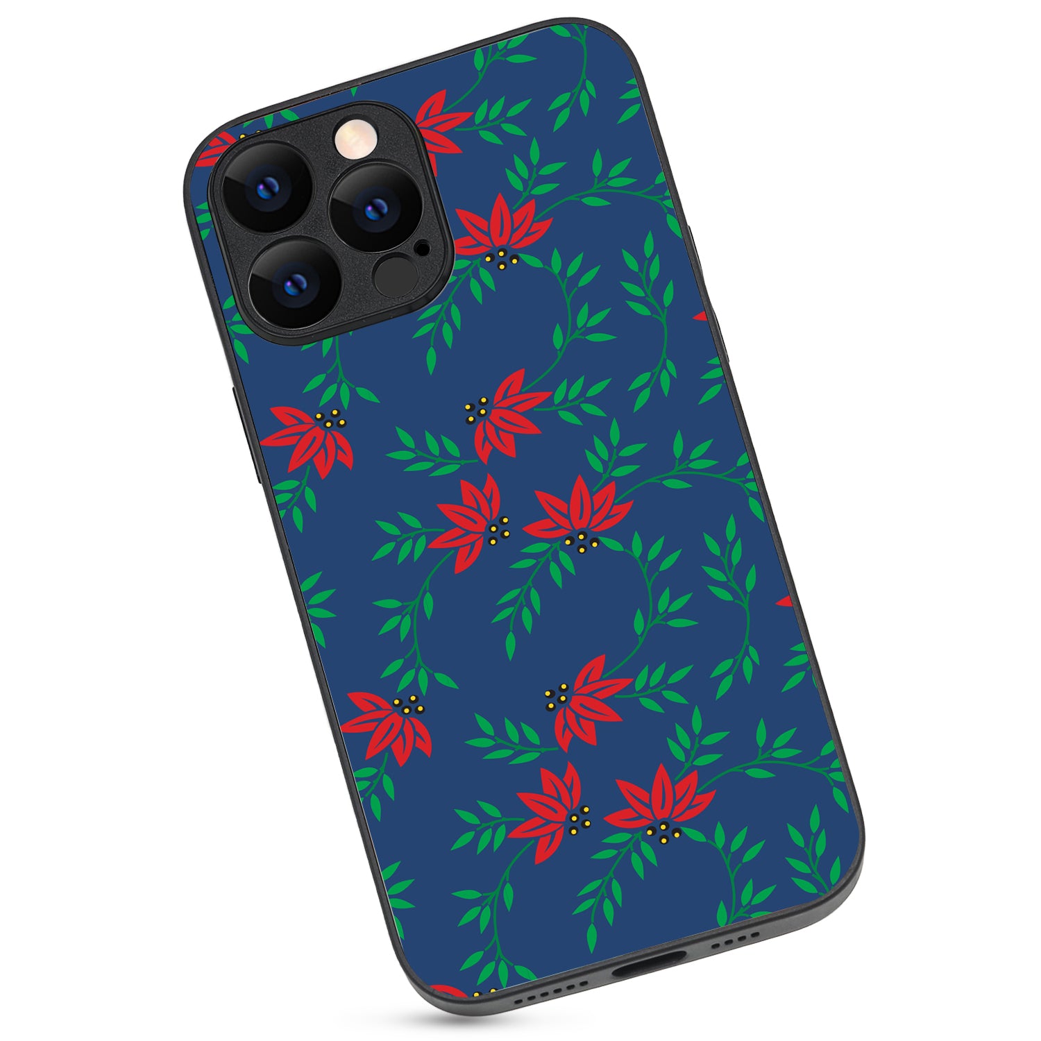 Red Green Leaves Floral iPhone 13 Pro Max Case
