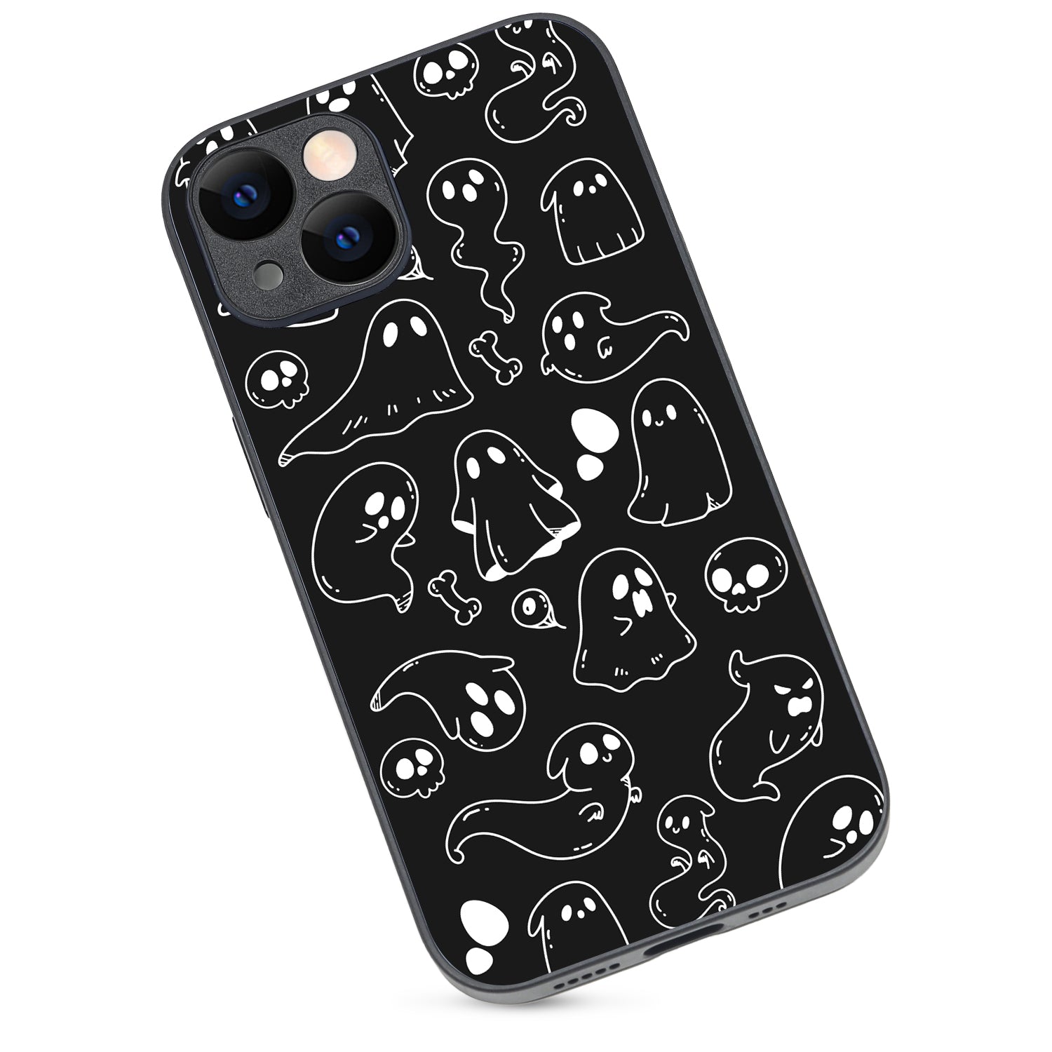Black Ghost Doodle iPhone 14 Case