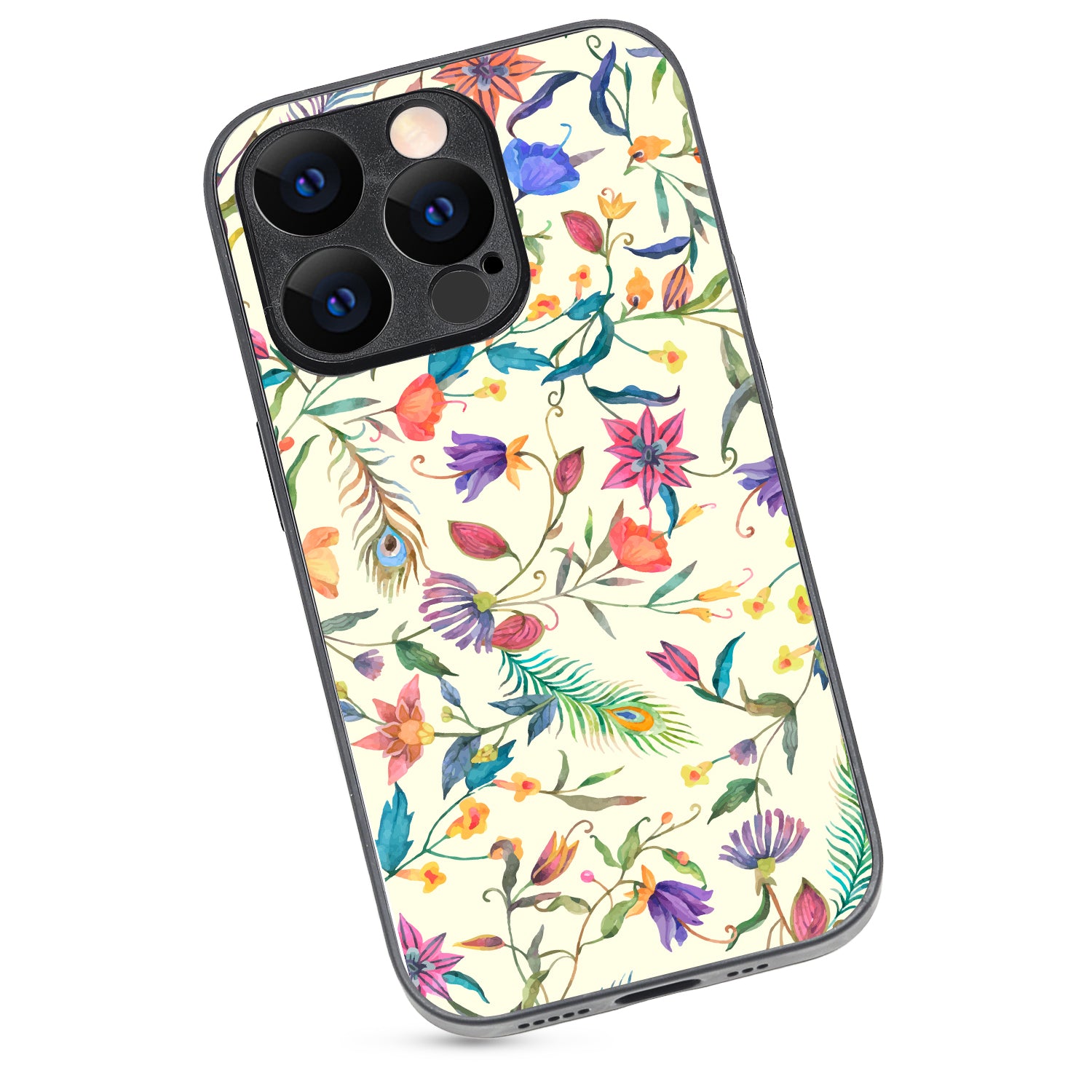 White Doodle Floral iPhone 14 Pro Case