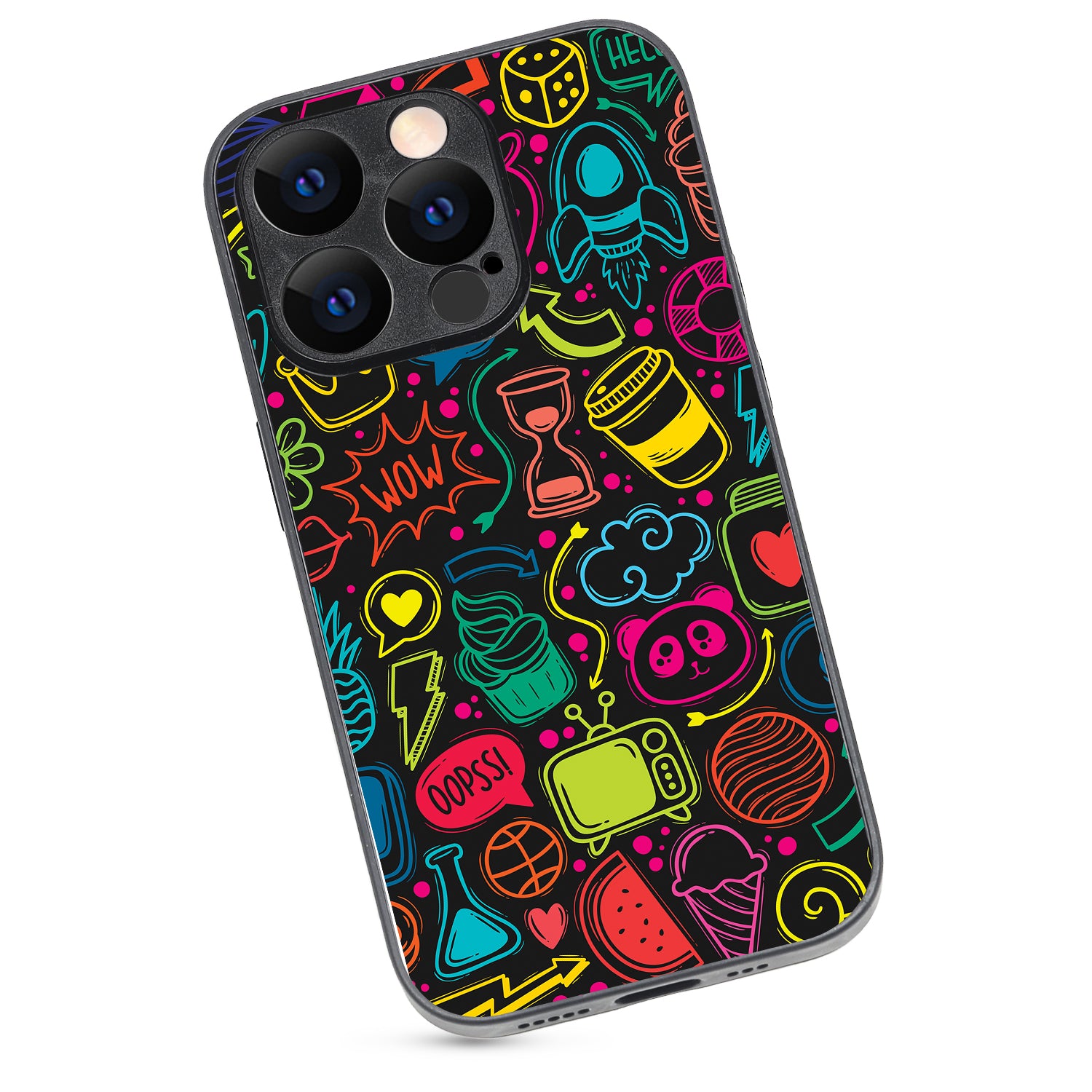 Wow Black Doodle iPhone 14 Pro Case
