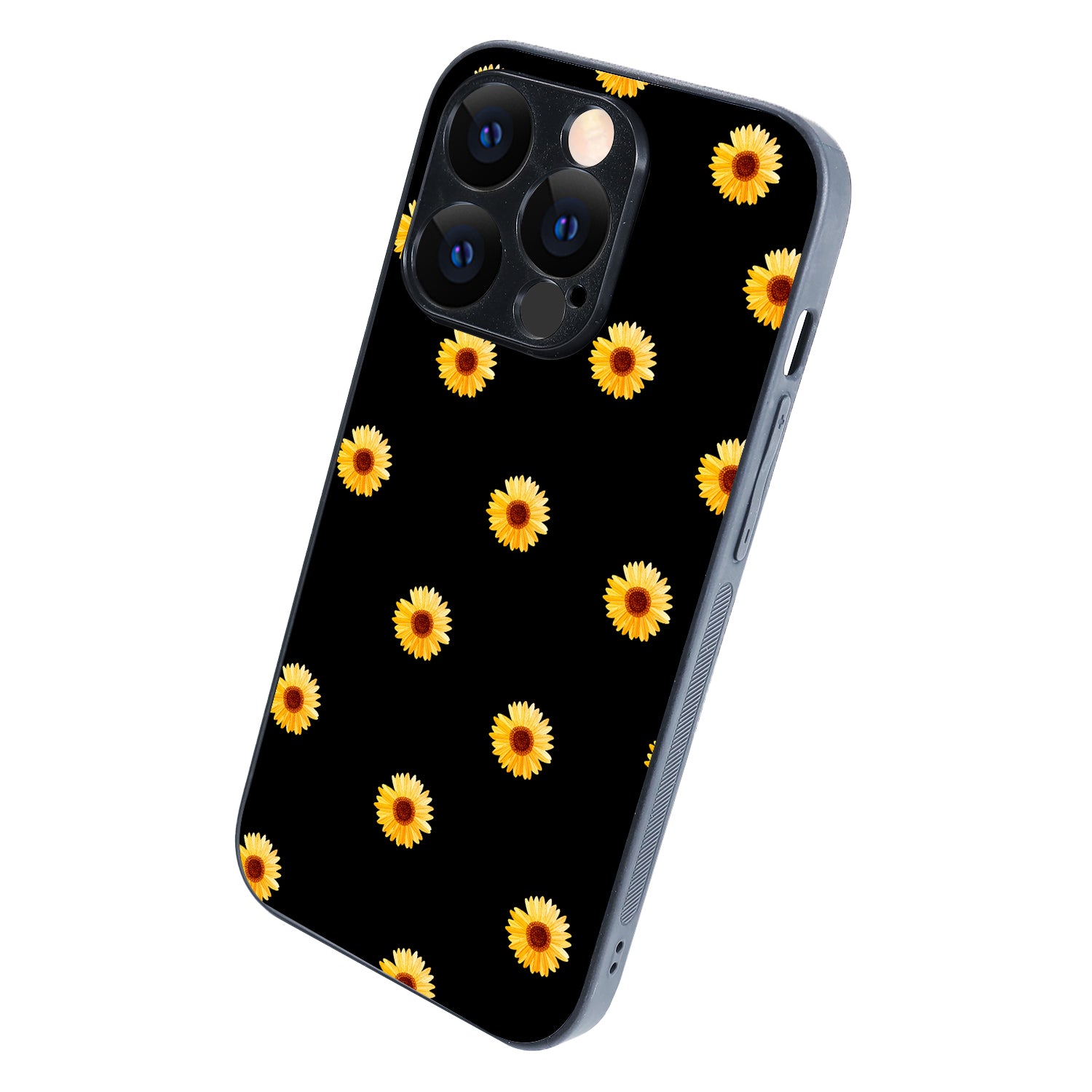 Yellow Sunflower Black Floral iPhone 14 Pro Case
