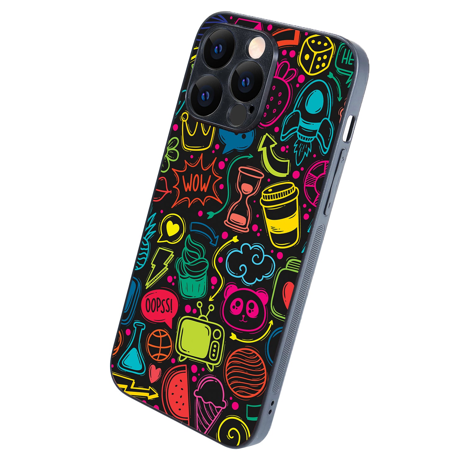 Wow Black Doodle iPhone 14 Pro Max Case
