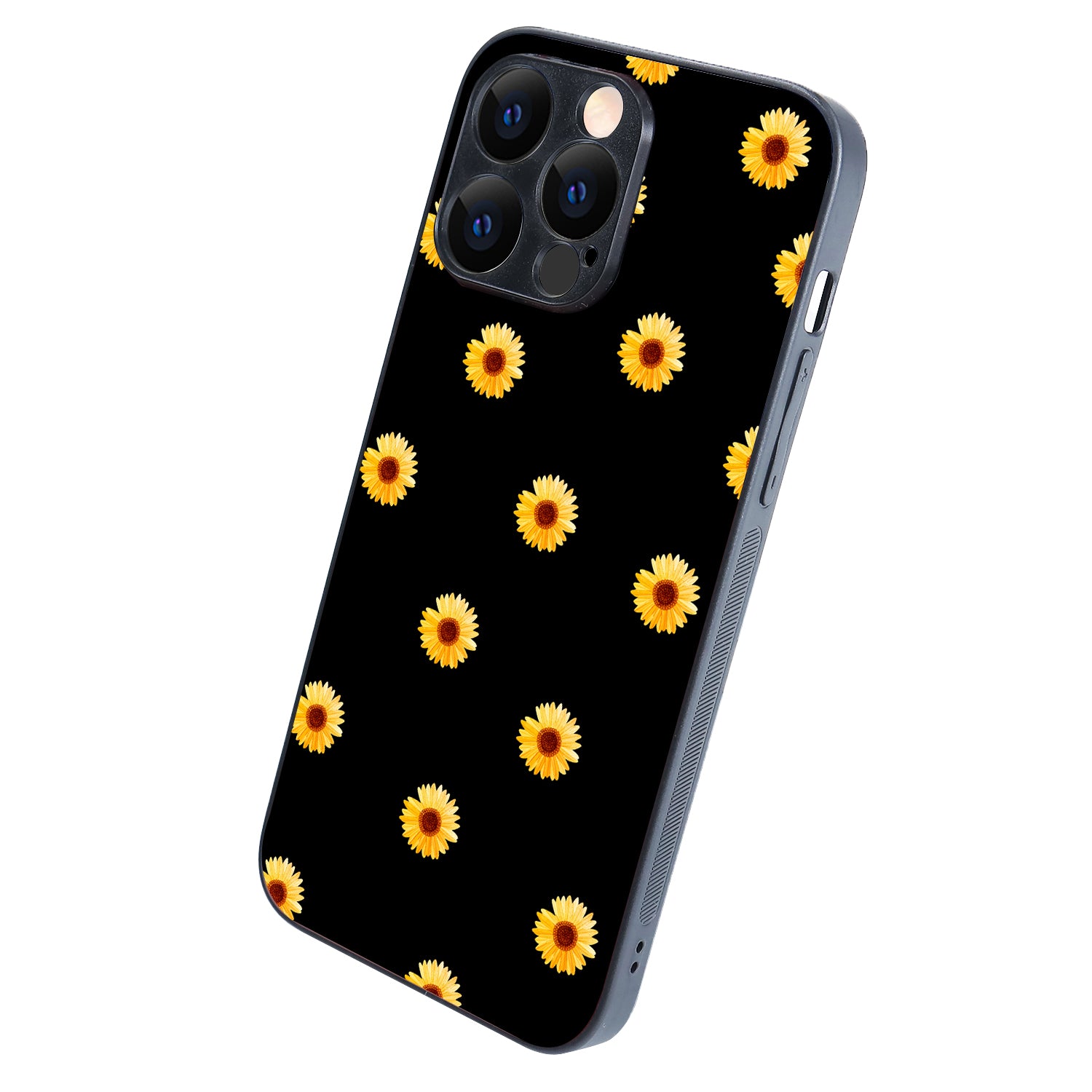 Yellow Sunflower Black Floral iPhone 14 Pro Max Case