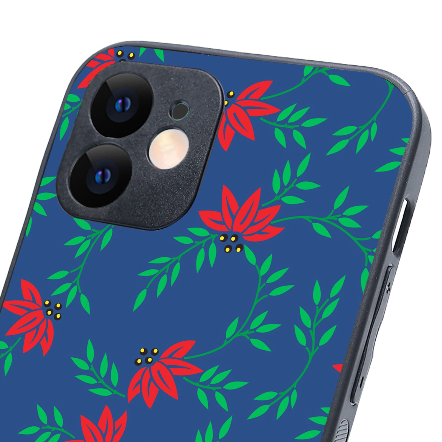 Red Green Leaves Floral iPhone 12 Case