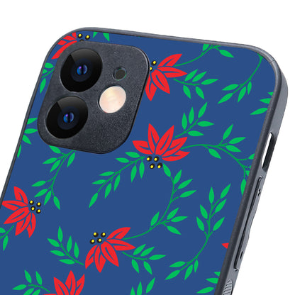 Red Green Leaves Floral iPhone 12 Case