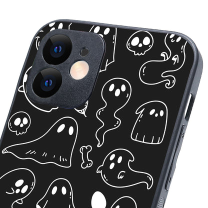 Black Ghost Doodle iPhone 12 Case