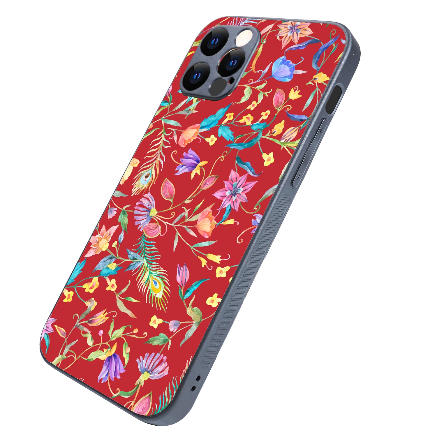 Red Doodle Floral iPhone 12 Pro Case