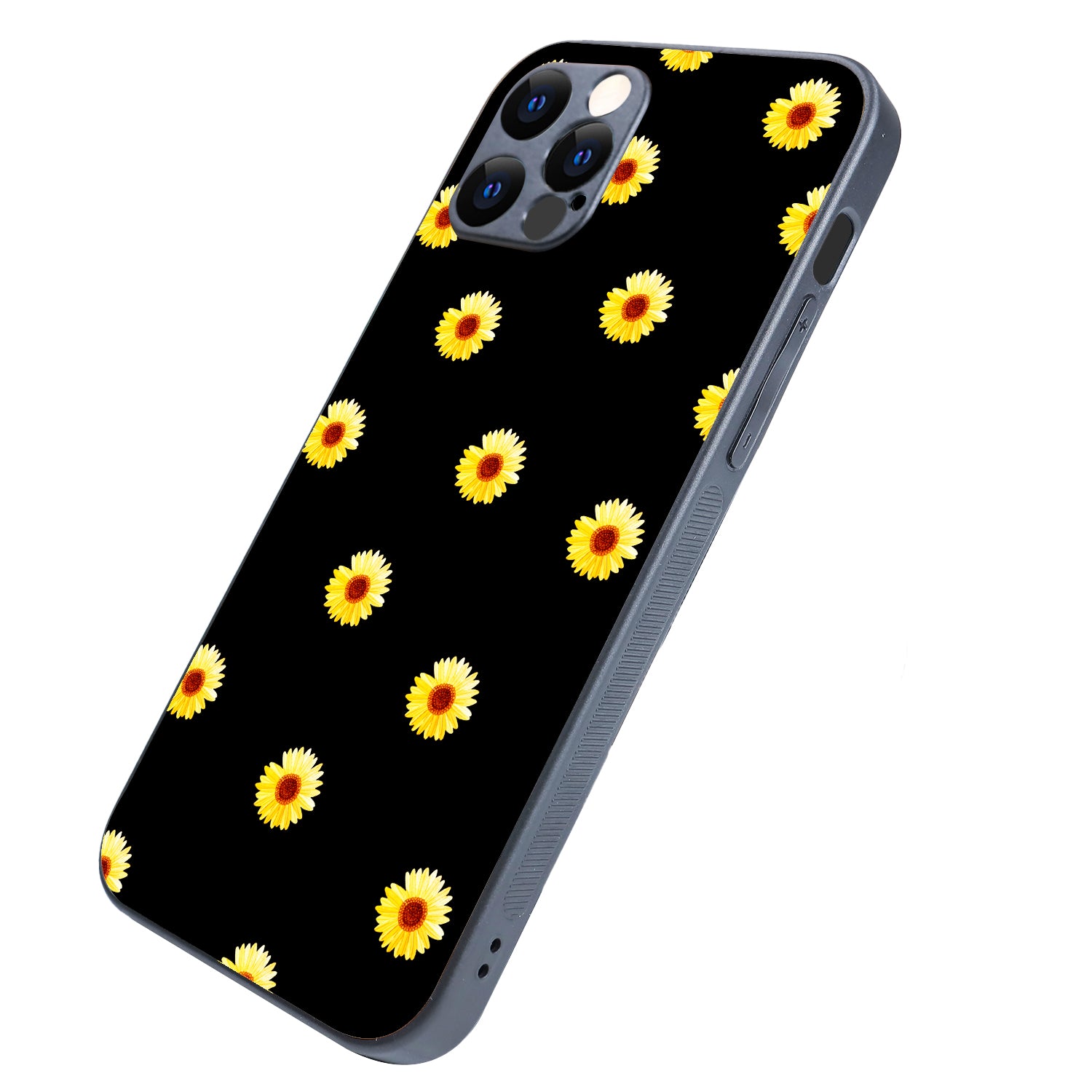 Yellow Sunflower Black Floral iPhone 12 Pro Case