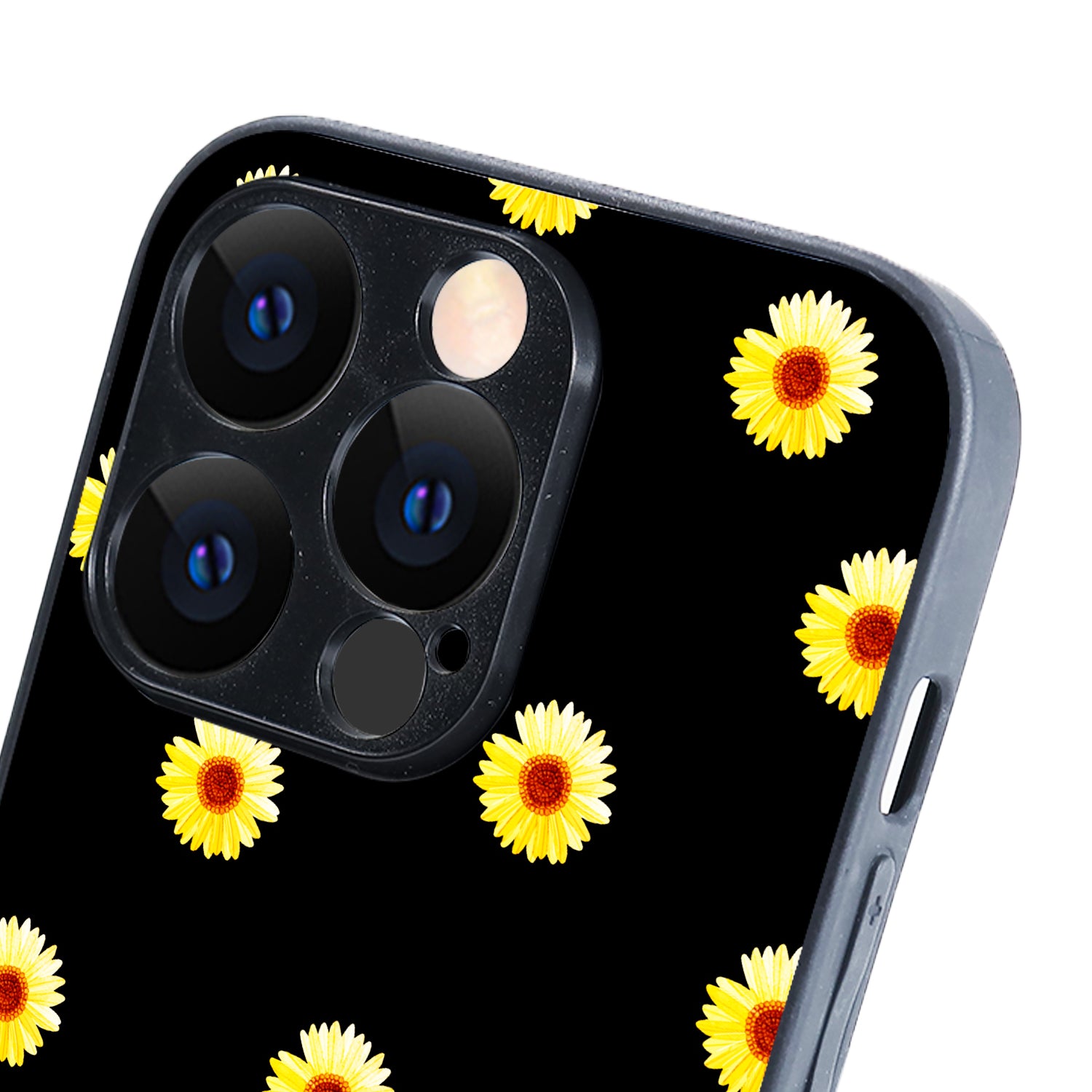 Yellow Sunflower Black Floral iPhone 14 Pro Case