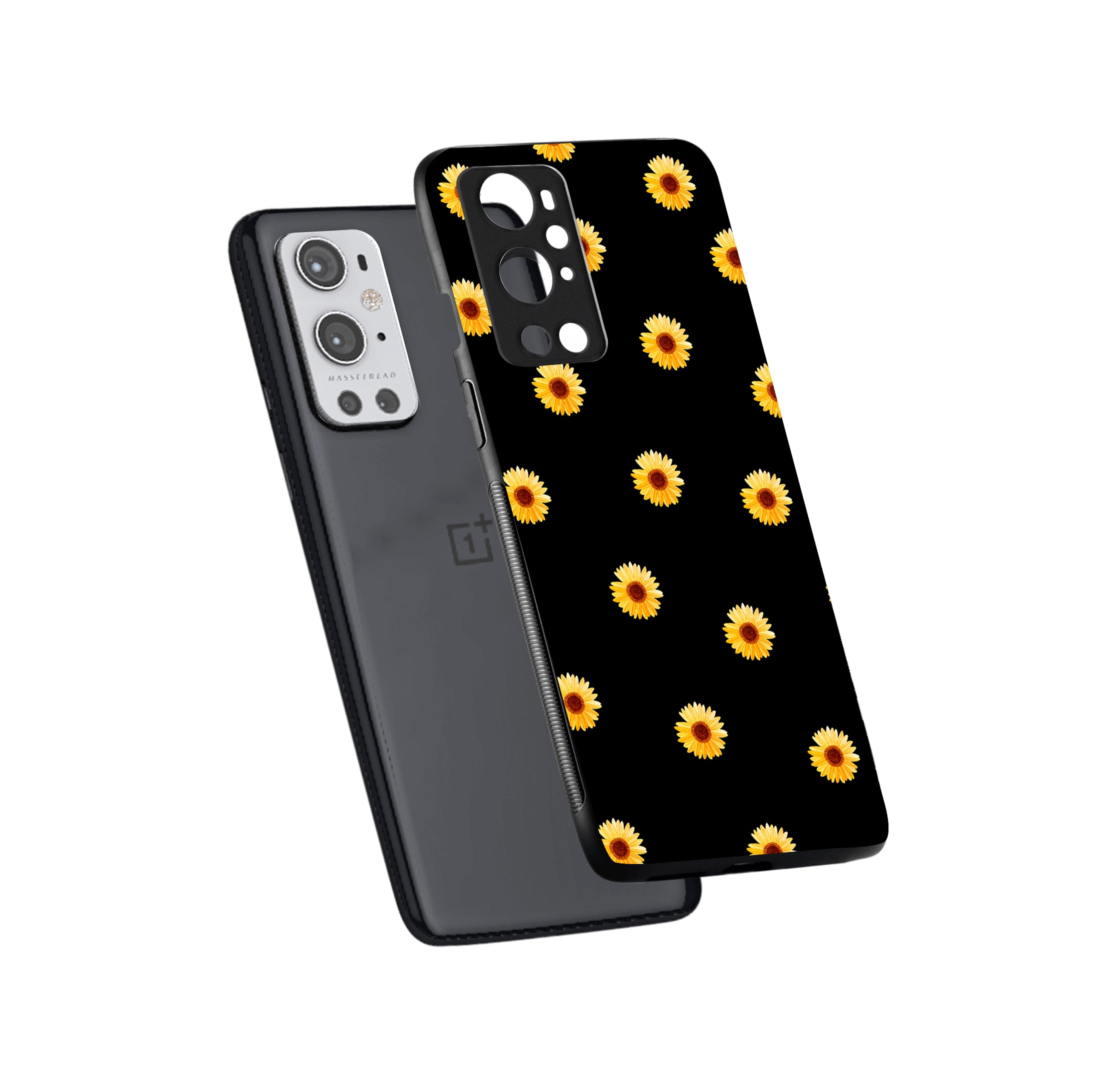 Yellow Sunflower Black Floral Oneplus 9 Pro Back Case