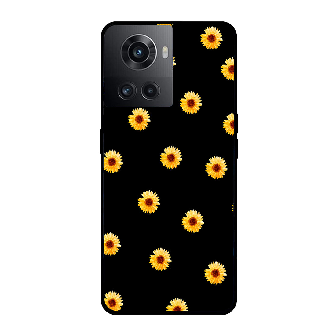 Yellow Sunflower Black Floral Oneplus 10 R Back Case