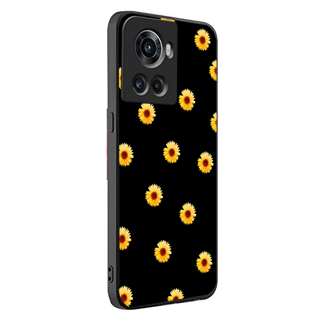 Yellow Sunflower Black Floral Oneplus 10 R Back Case